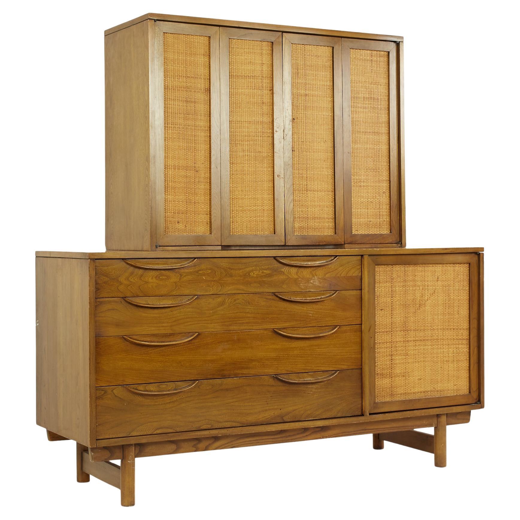 Lawrence Peabody Mid-Century Cane Front Buffet and Hutch