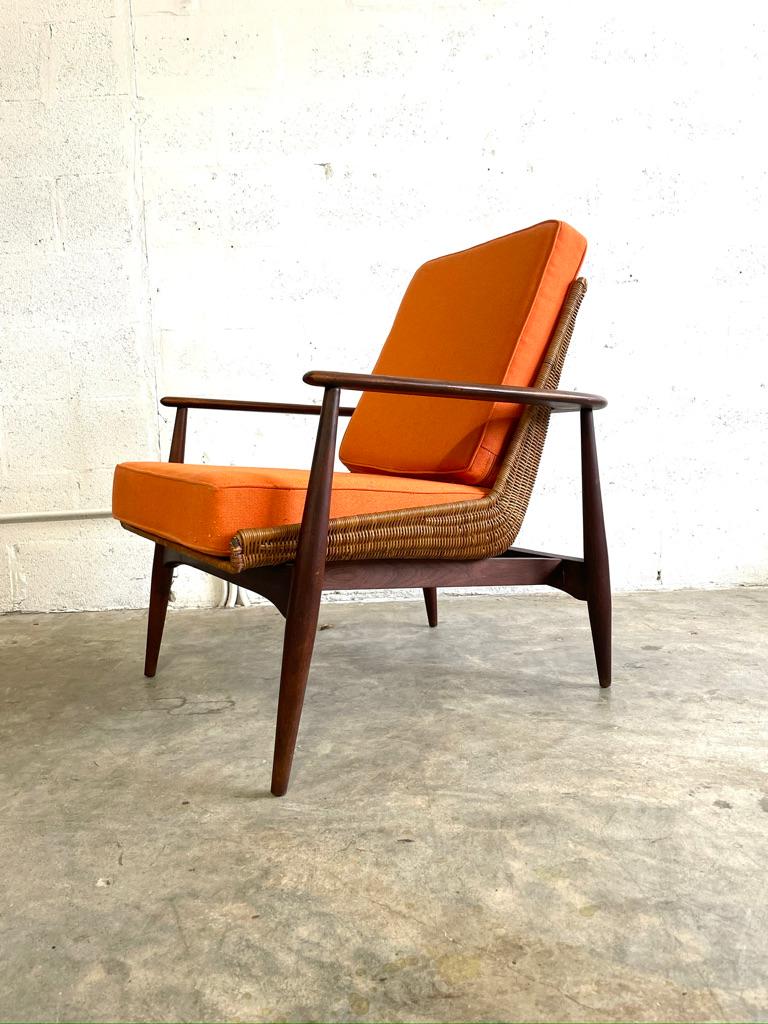 Mid-Century Modern Lawrence Peabody Mid Century Cane Wicker Lounge Chair For Sale