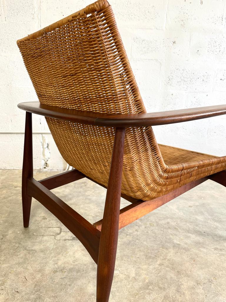 American Lawrence Peabody Mid Century Cane Wicker Lounge Chair For Sale