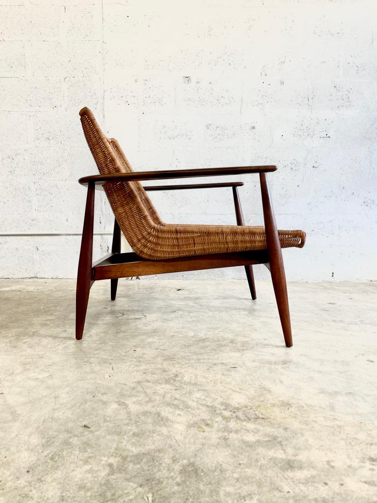 20th Century Lawrence Peabody Mid Century Cane Wicker Lounge Chair For Sale