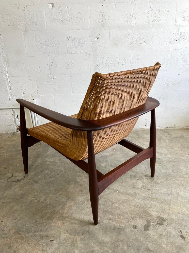 Lawrence Peabody Mid Century Cane Wicker Lounge Chair For Sale 1