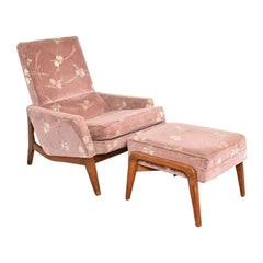 Retro Lawrence Peabody Mid-Century Modern Upholstered Lounge Chair With Ottoman, 1960s