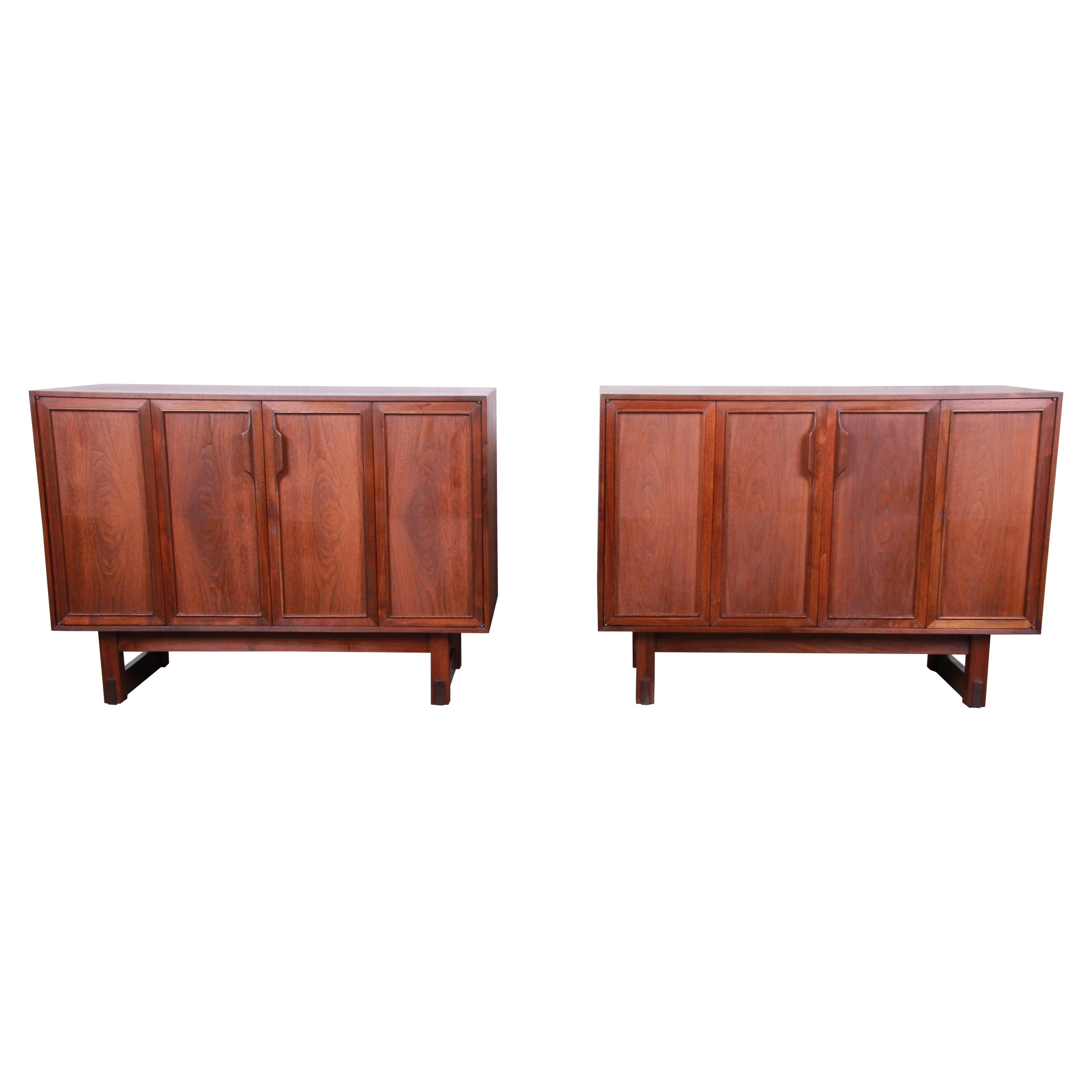 Lawrence Peabody Mid-Century Modern Walnut Cabinets or Large Bedside Chests