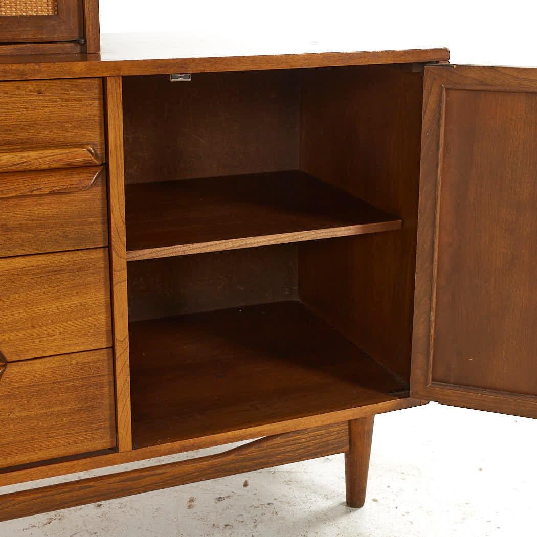 Lawrence Peabody Mid Century Walnut and Cane Buffet with Hutch For Sale 4