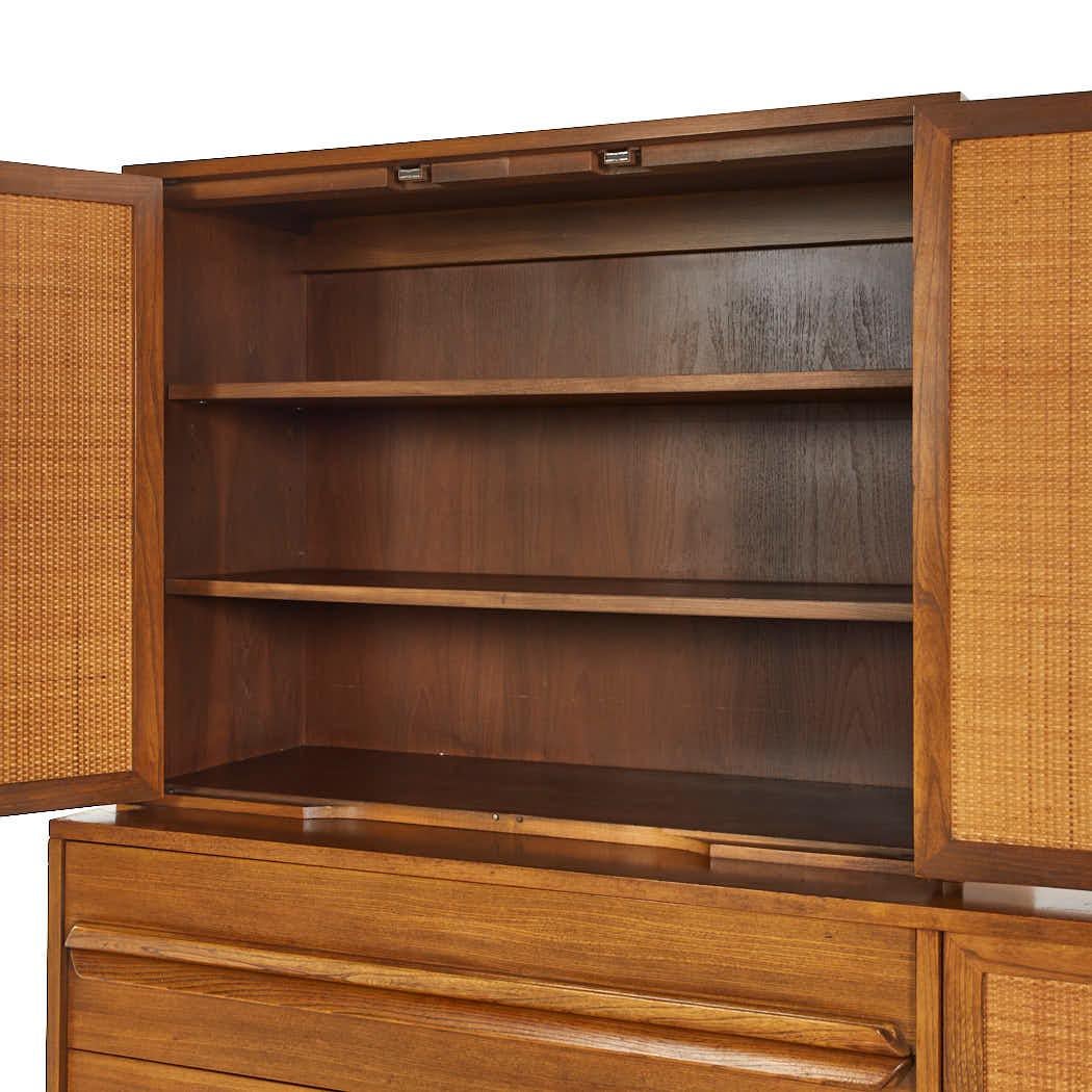 Lawrence Peabody Mid Century Walnut and Cane Buffet with Hutch For Sale 2