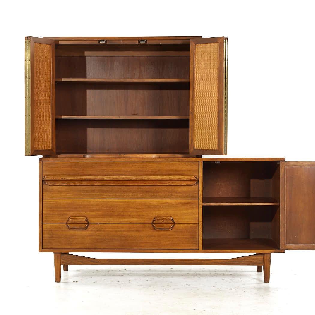 Lawrence Peabody Mid Century Walnut and Cane Buffet with Hutch For Sale 3