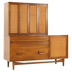 Lawrence Peabody Mid Century Walnut and Cane Buffet with Hutch