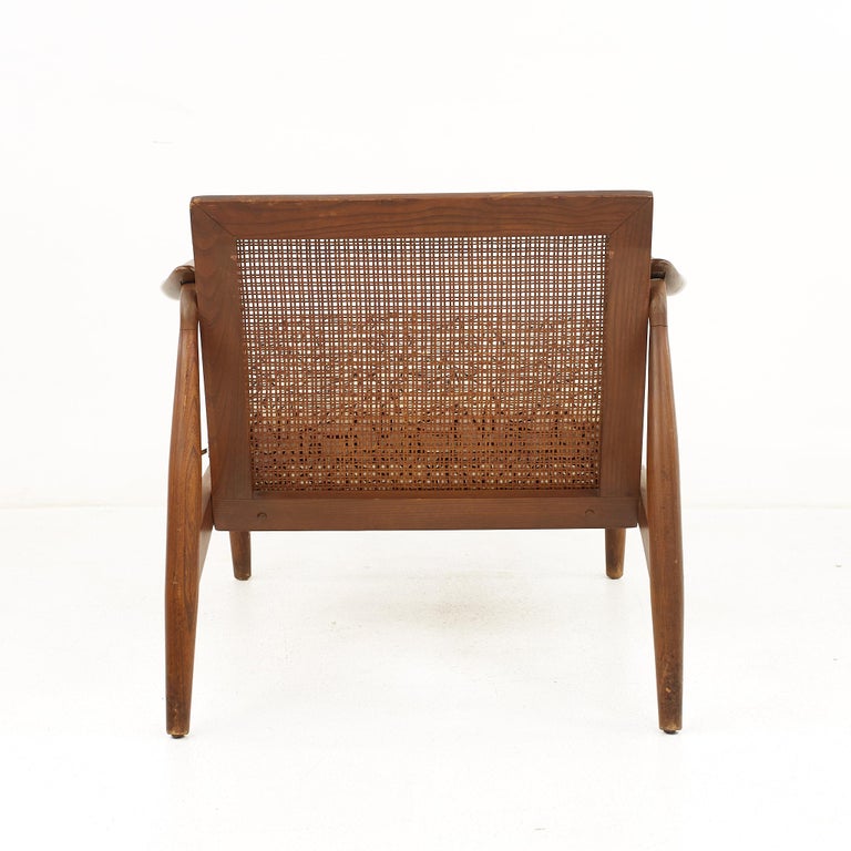 Lawrence Peabody Mid Century Walnut and Cane Lounge Chairs, a Pair  1
