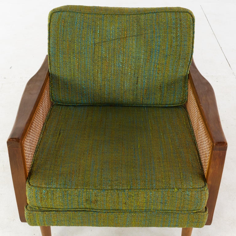 Lawrence Peabody Mid Century Walnut and Cane Lounge Chairs, Pair For Sale 5