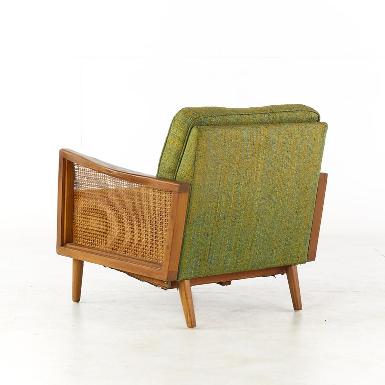 Lawrence Peabody Mid Century Walnut and Cane Lounge Chairs, Pair For Sale 2