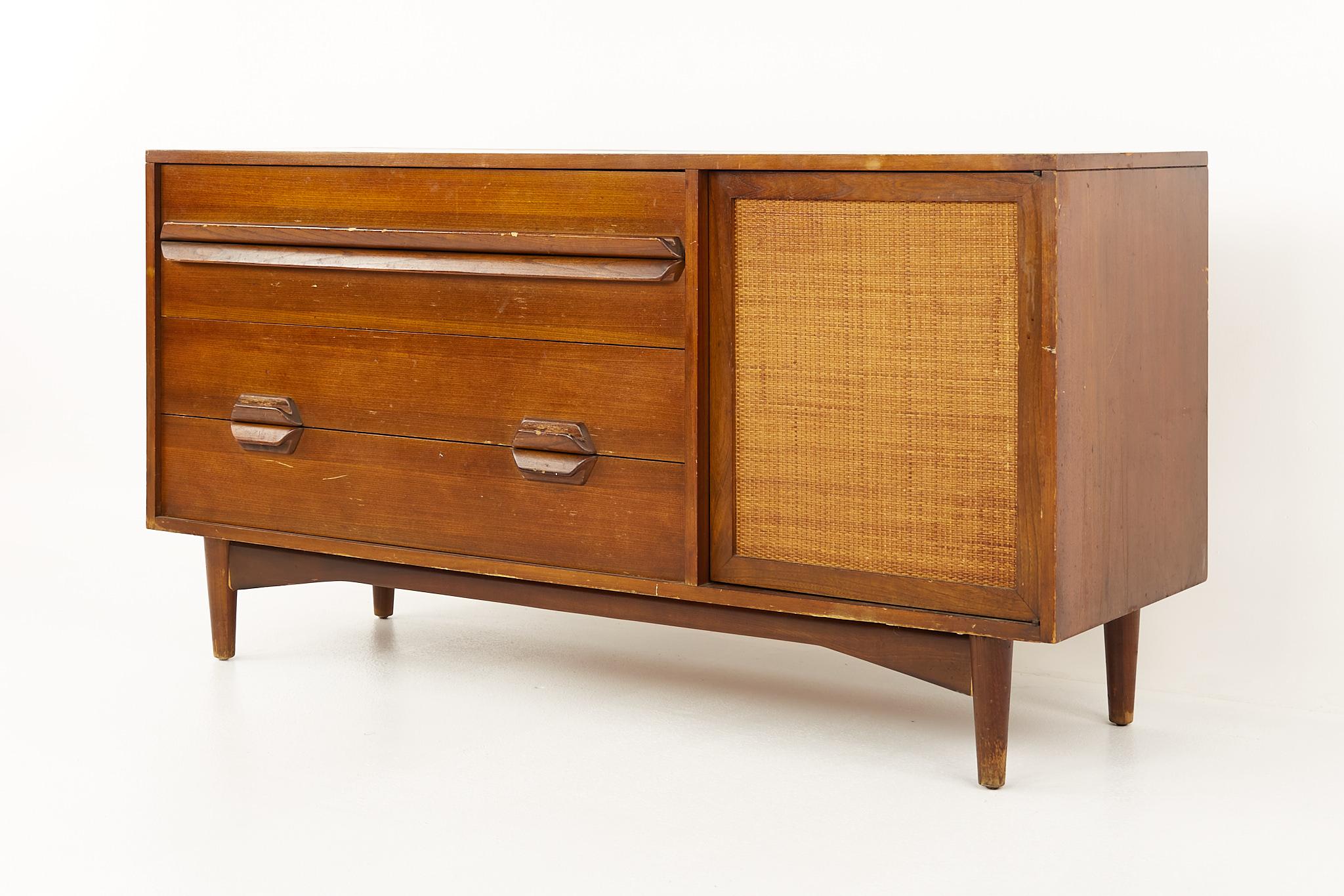 Mid-Century Modern Lawrence Peabody Mid Century Walnut and Cane Sideboard Credenza For Sale