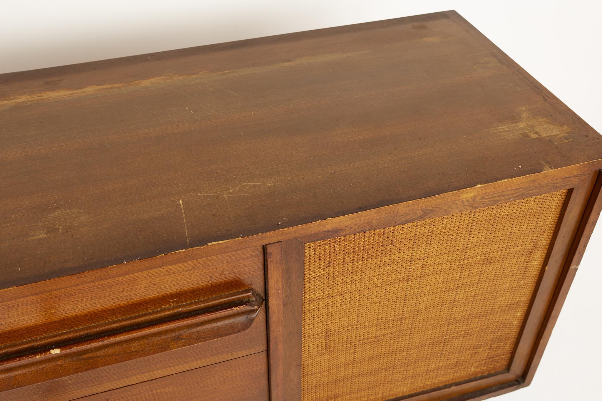 Late 20th Century Lawrence Peabody Mid Century Walnut and Cane Sideboard Credenza For Sale