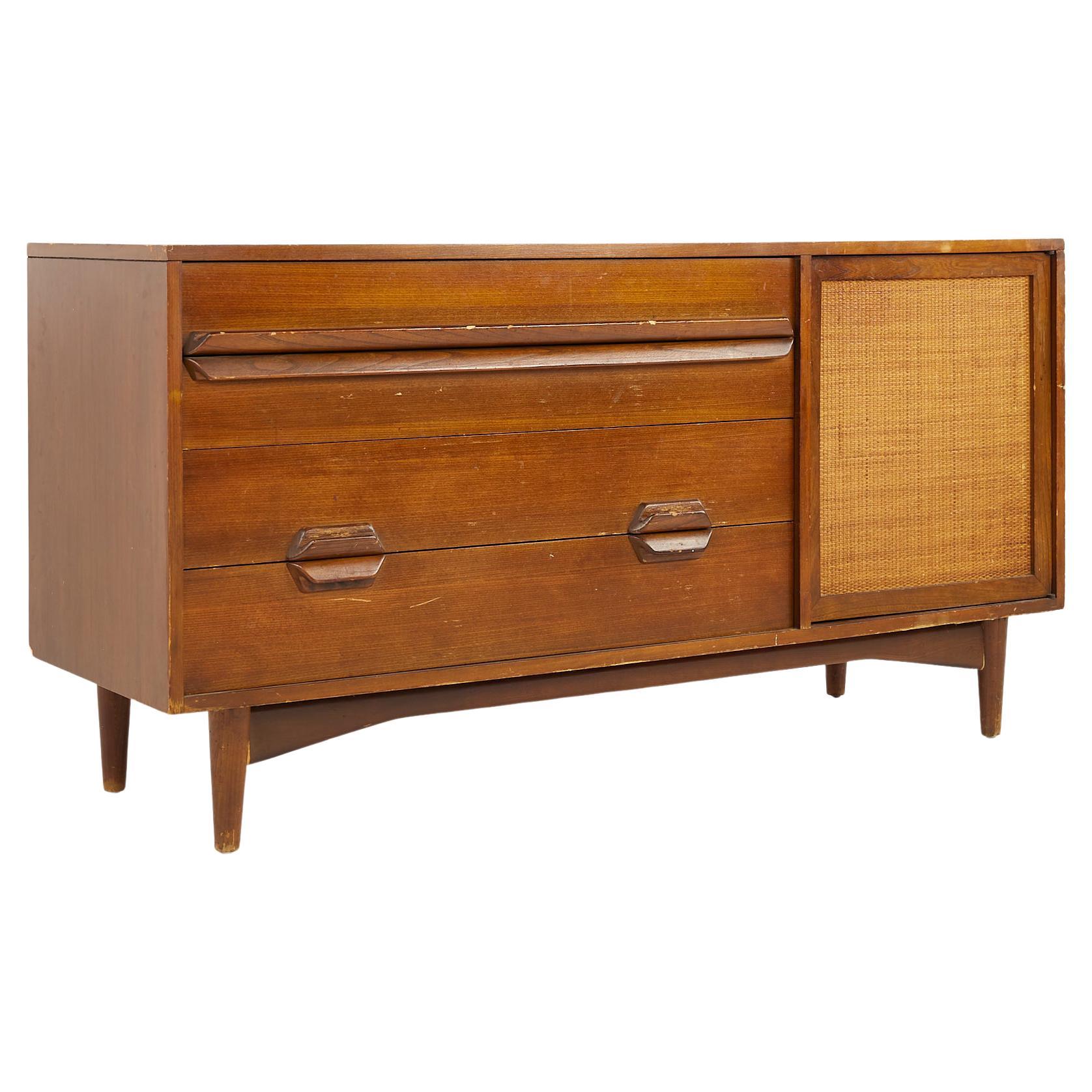 Lawrence Peabody Mid Century Walnut and Cane Sideboard Credenza For Sale
