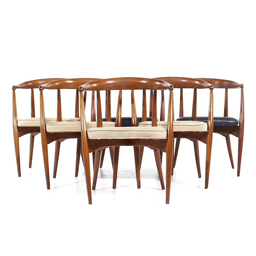 Mid-Century Modern Lawrence Peabody Mid Century Walnut Arm Chairs - Set of 6 For Sale