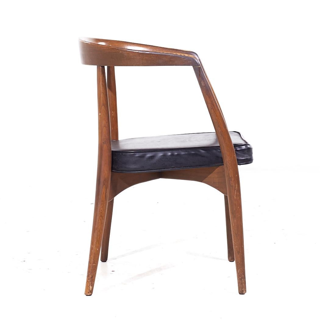Upholstery Lawrence Peabody Mid Century Walnut Arm Chairs - Set of 6 For Sale