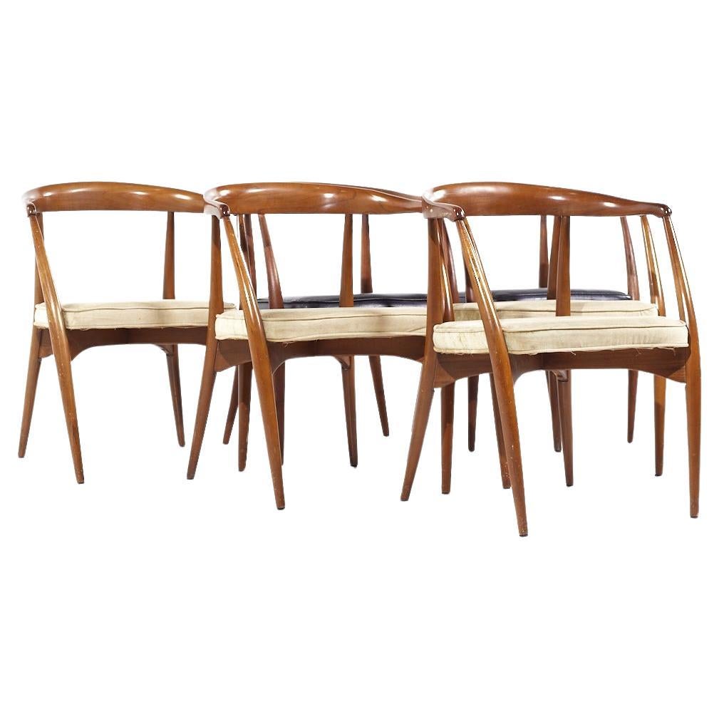 Lawrence Peabody Mid Century Walnut Arm Chairs - Set of 6 For Sale