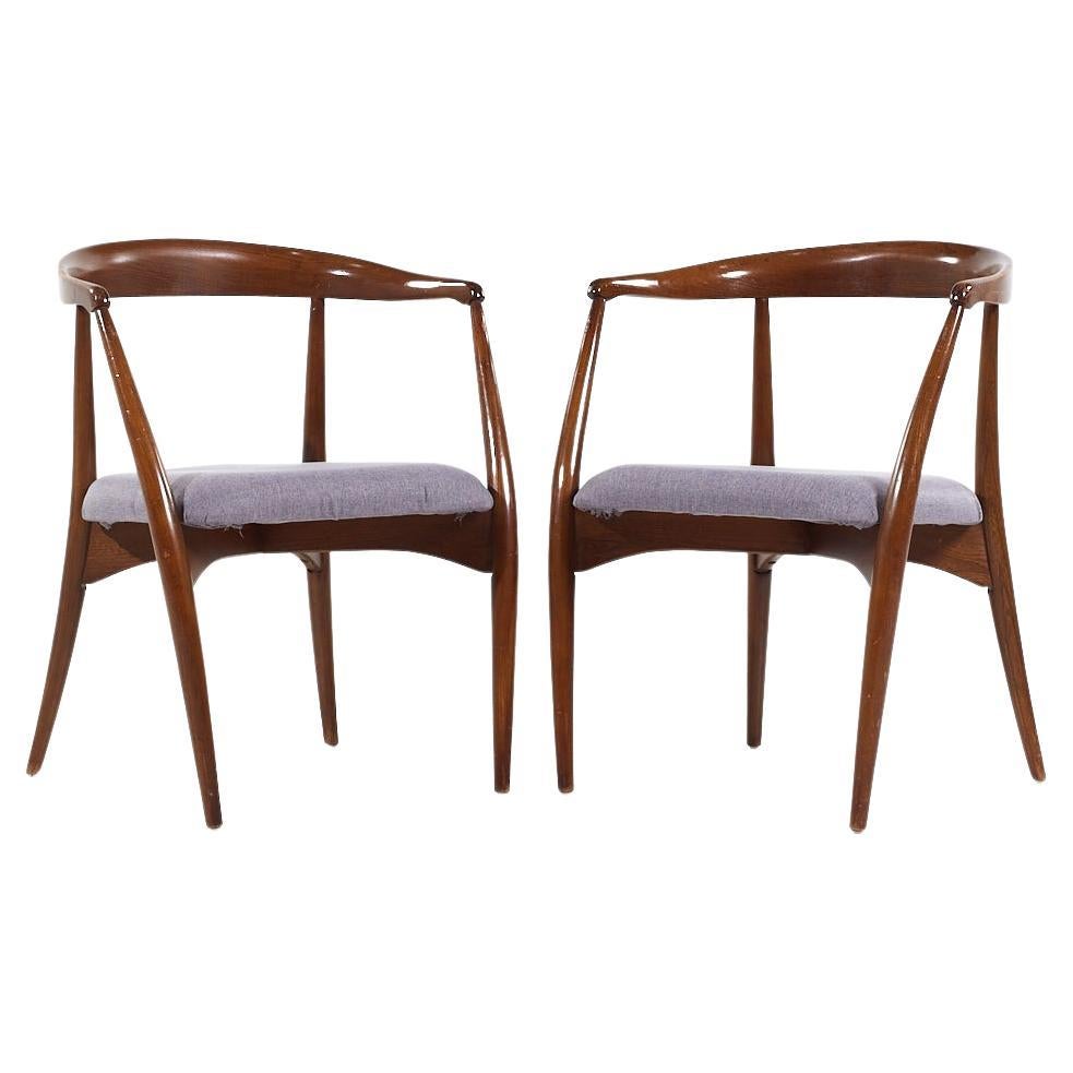Lawrence Peabody Mid Century Walnut Dining Chair - Pair