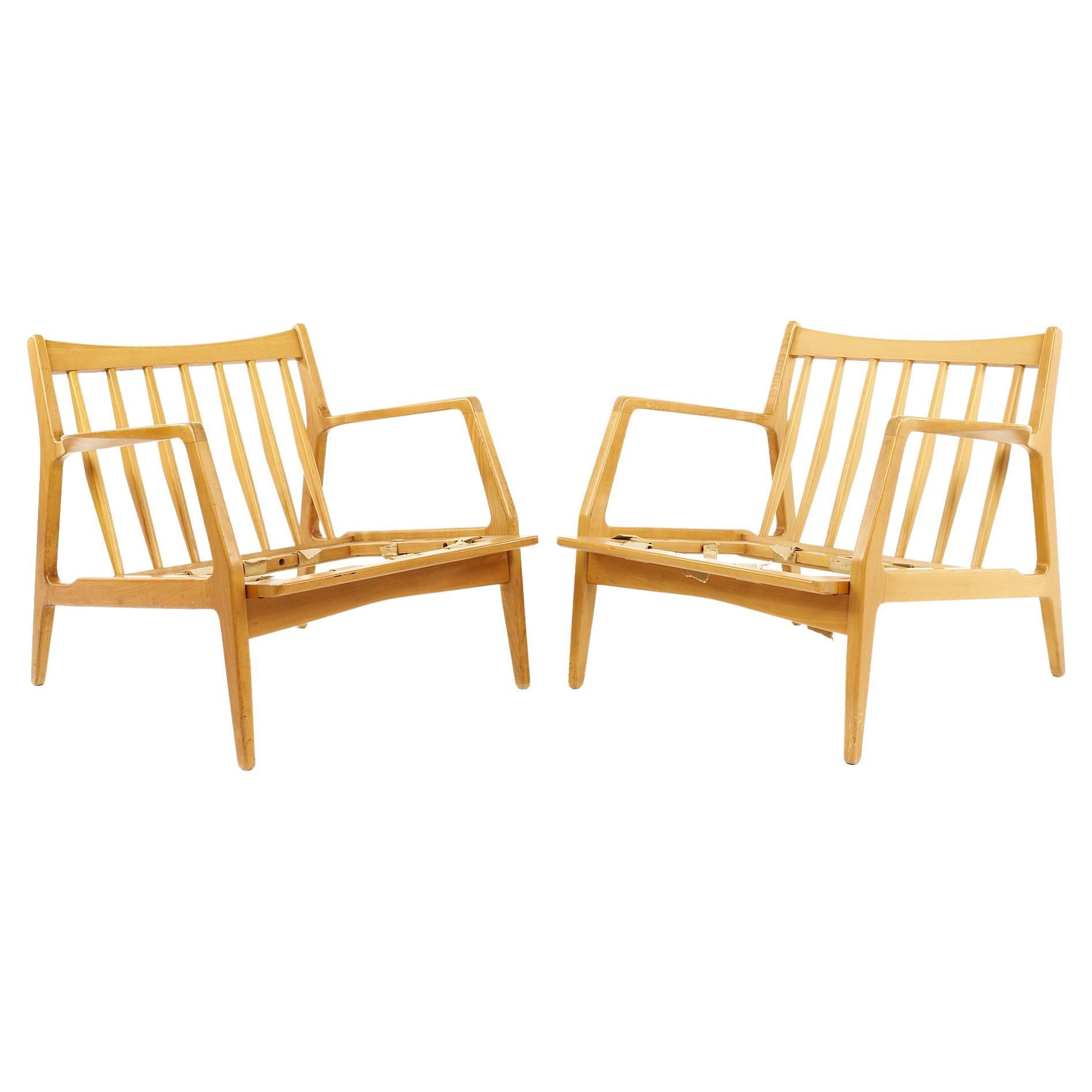 Lawrence Peabody Mid Century Walnut Lounge Chairs, a Pair