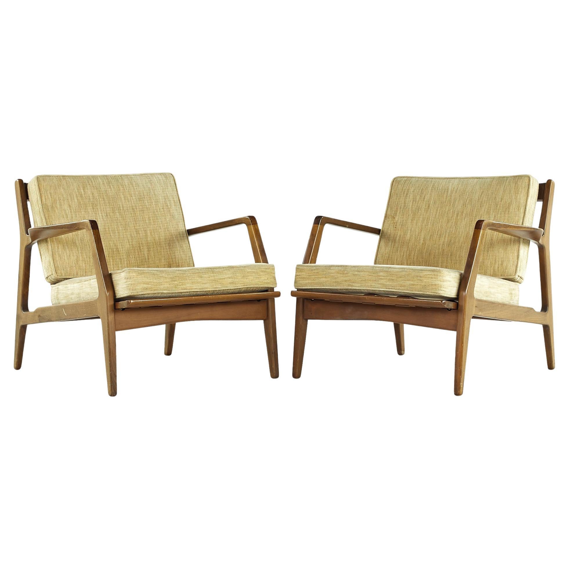 SOLD 05/14/24 Lawrence Peabody Midcentury Walnut Lounge Chairs, Pair
