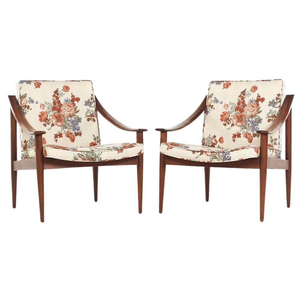 Lawrence Peabody Mid Century Walnut Lounge Chairs - Pair For Sale