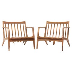 Lawrence Peabody Mid Century Walnut Lounge Chairs - Pair