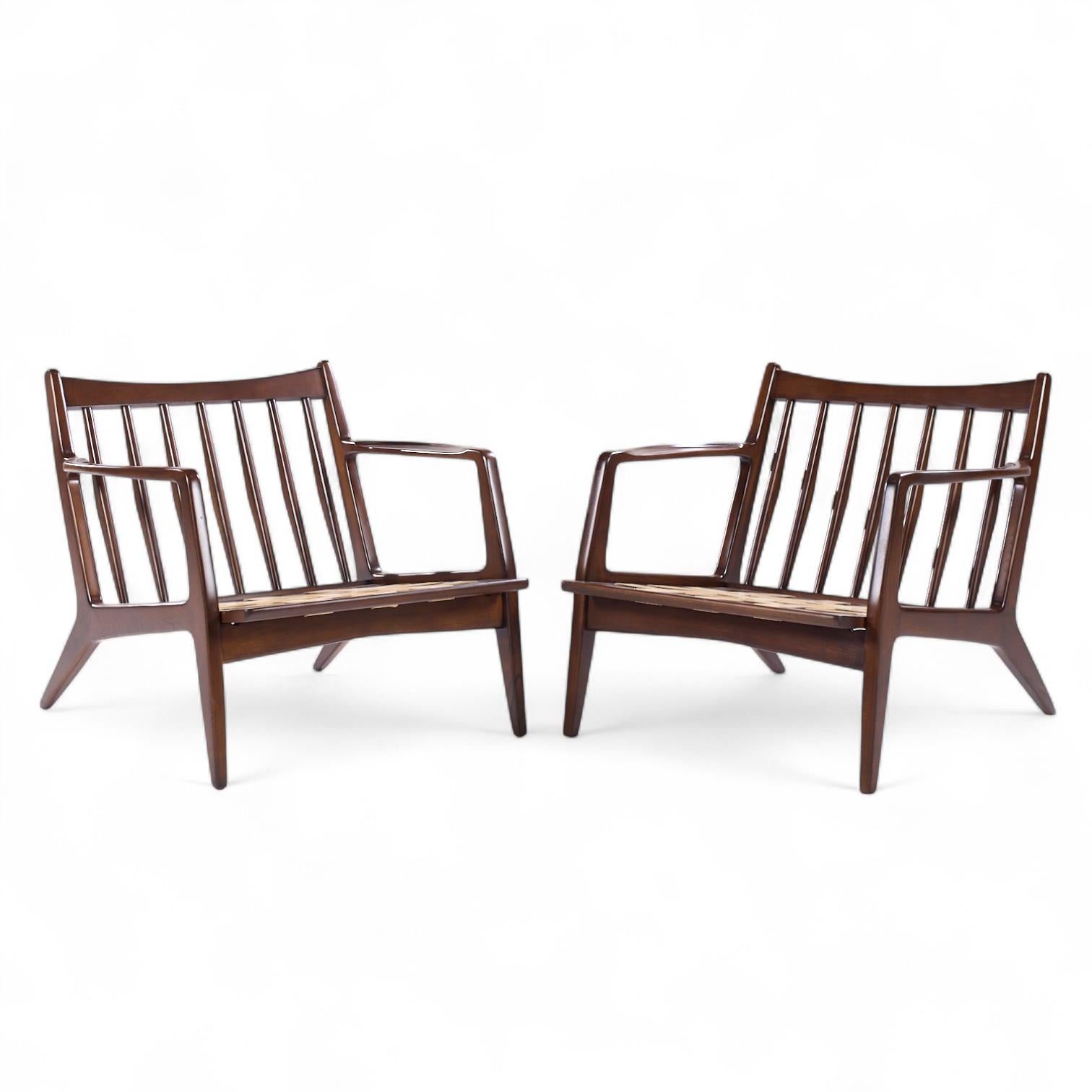 Lawrence Peabody Mid Century Walnut Lounge Chairs - Pair