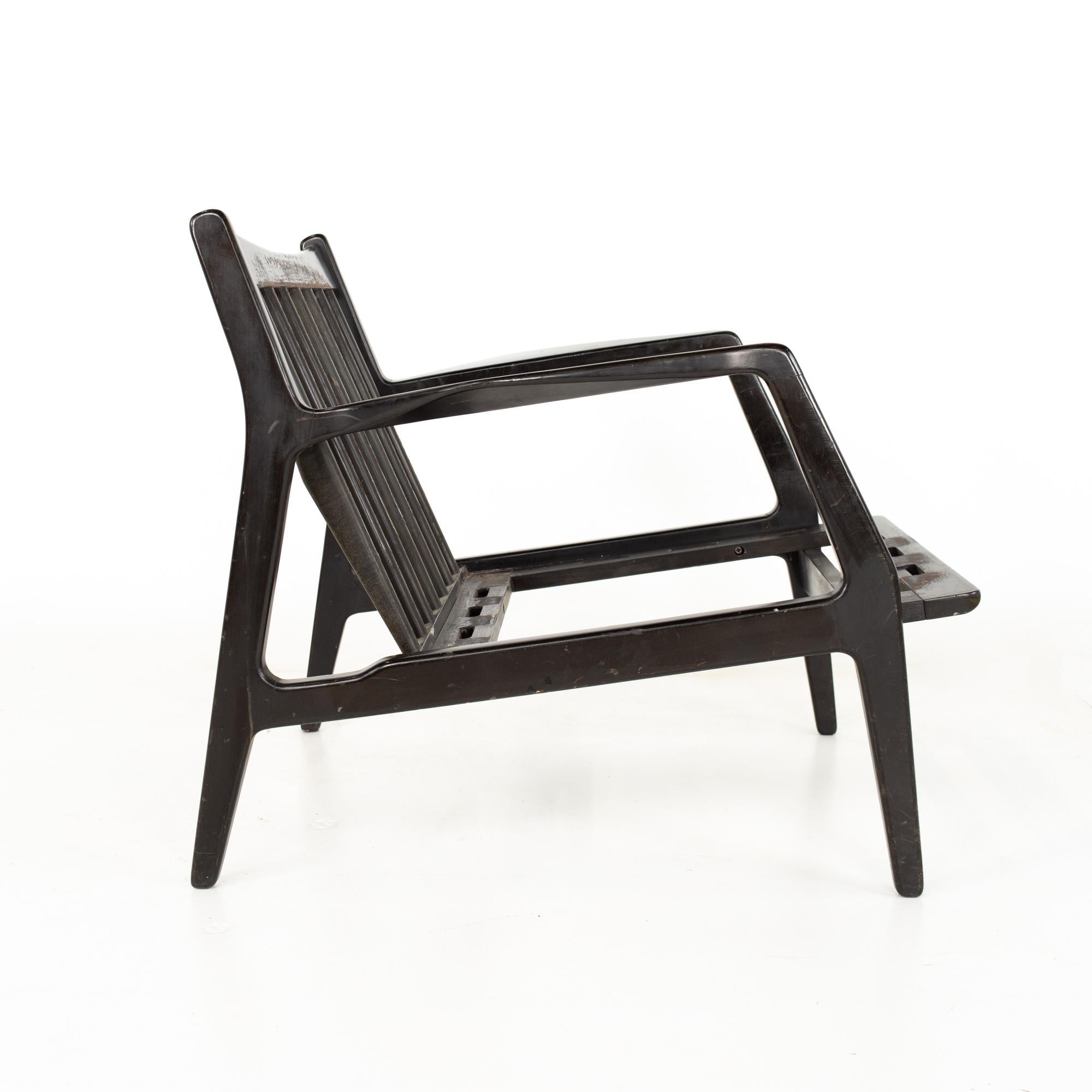 Wood Lawrence Peabody Mid Century Ebonized Lounge Chairs, Pair