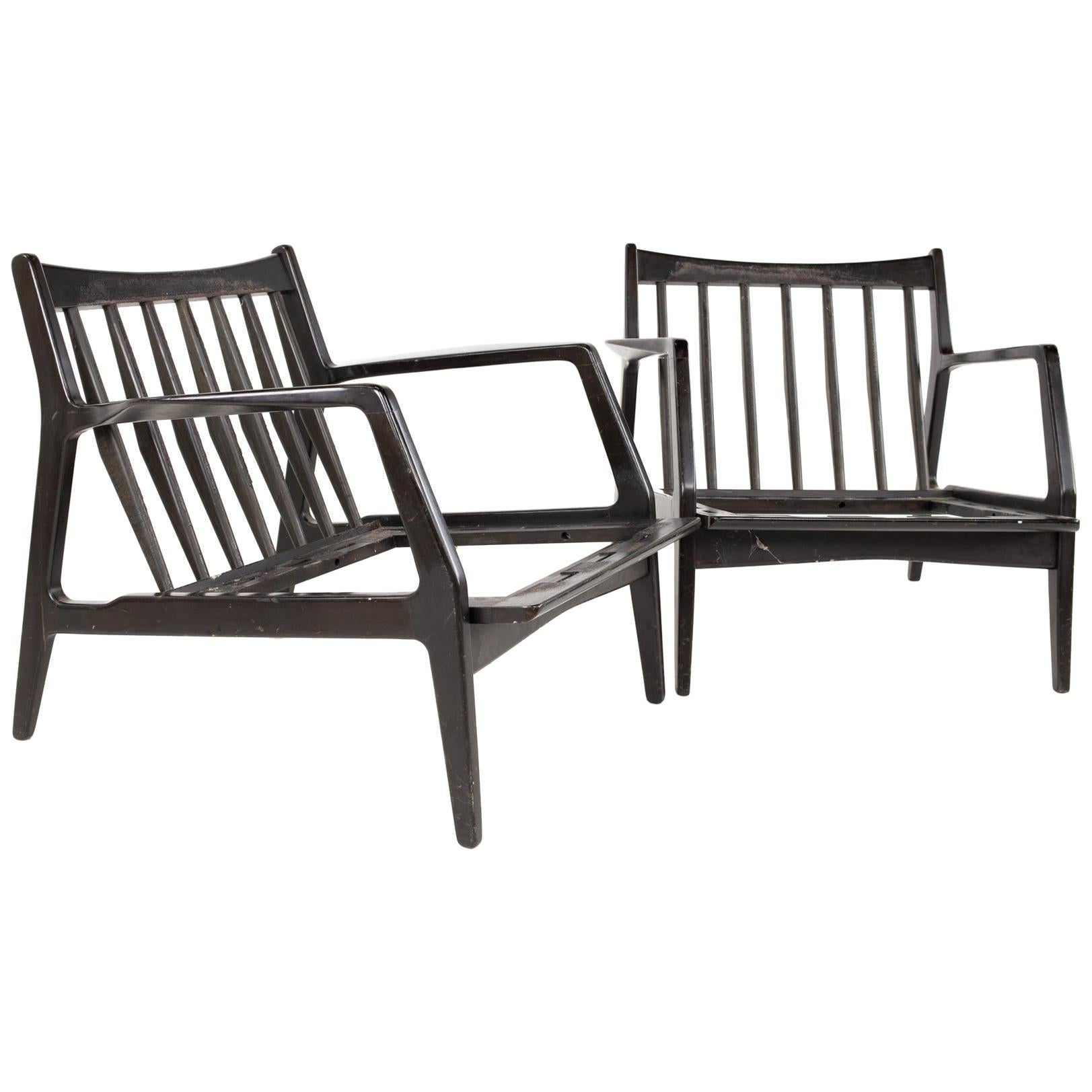 Lawrence Peabody Mid Century Ebonized Lounge Chairs, Pair