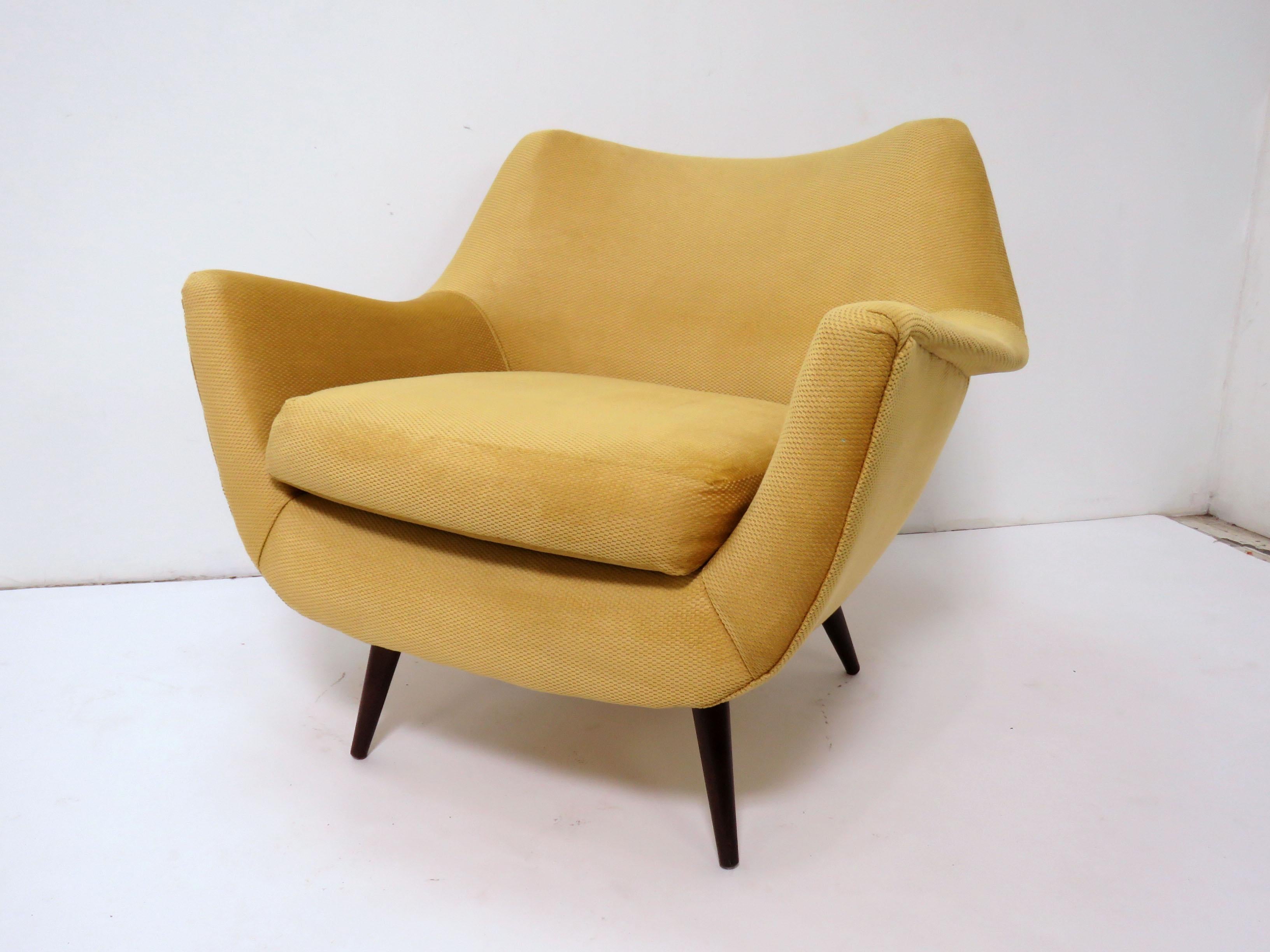 Upholstery Lawrence Peabody Midcentury Lounge Chair and Ottoman, circa 1950s
