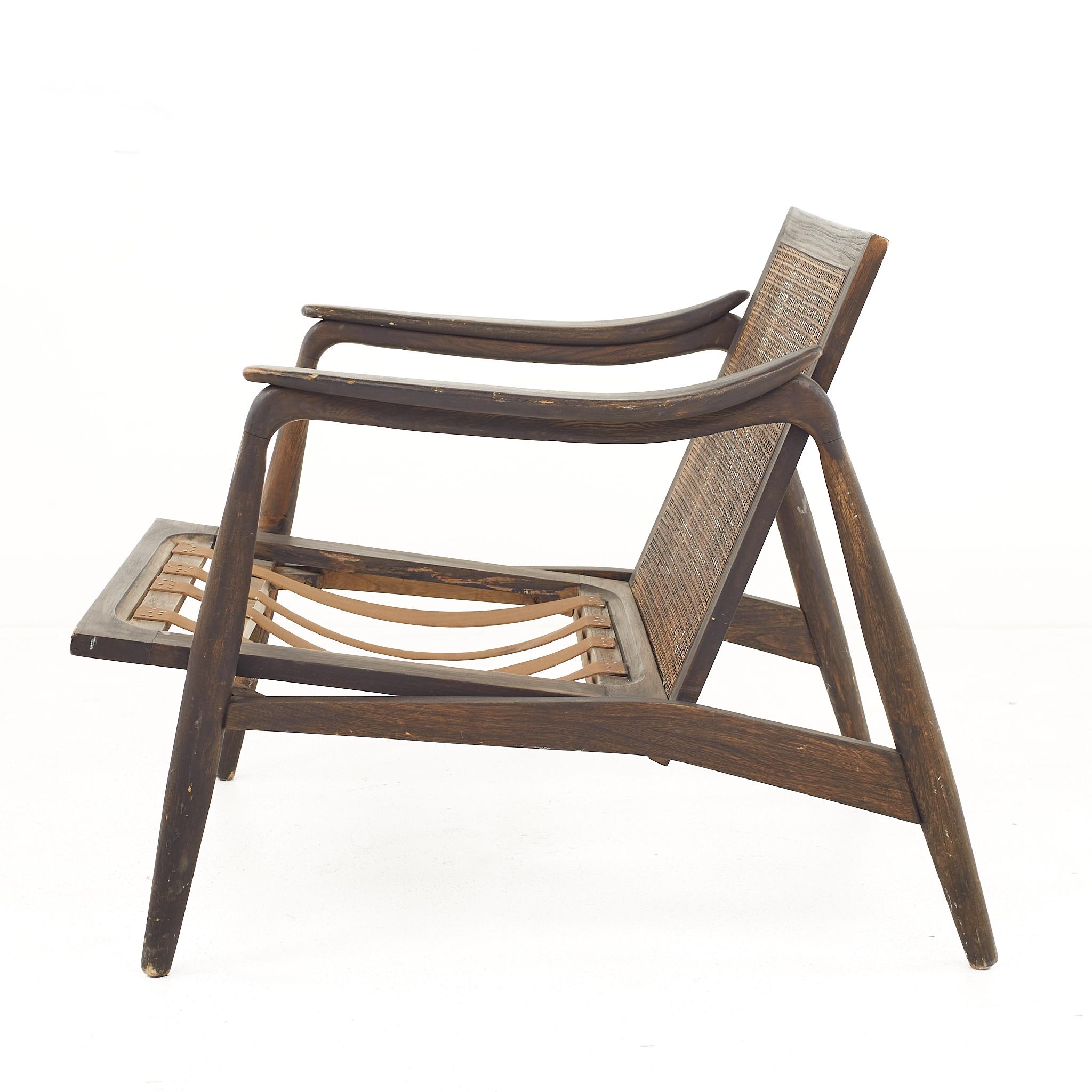 Lawrence Peabody R Nemschoff MCM Ebonized Walnut Cane Lounge Chairs, Pair For Sale 4
