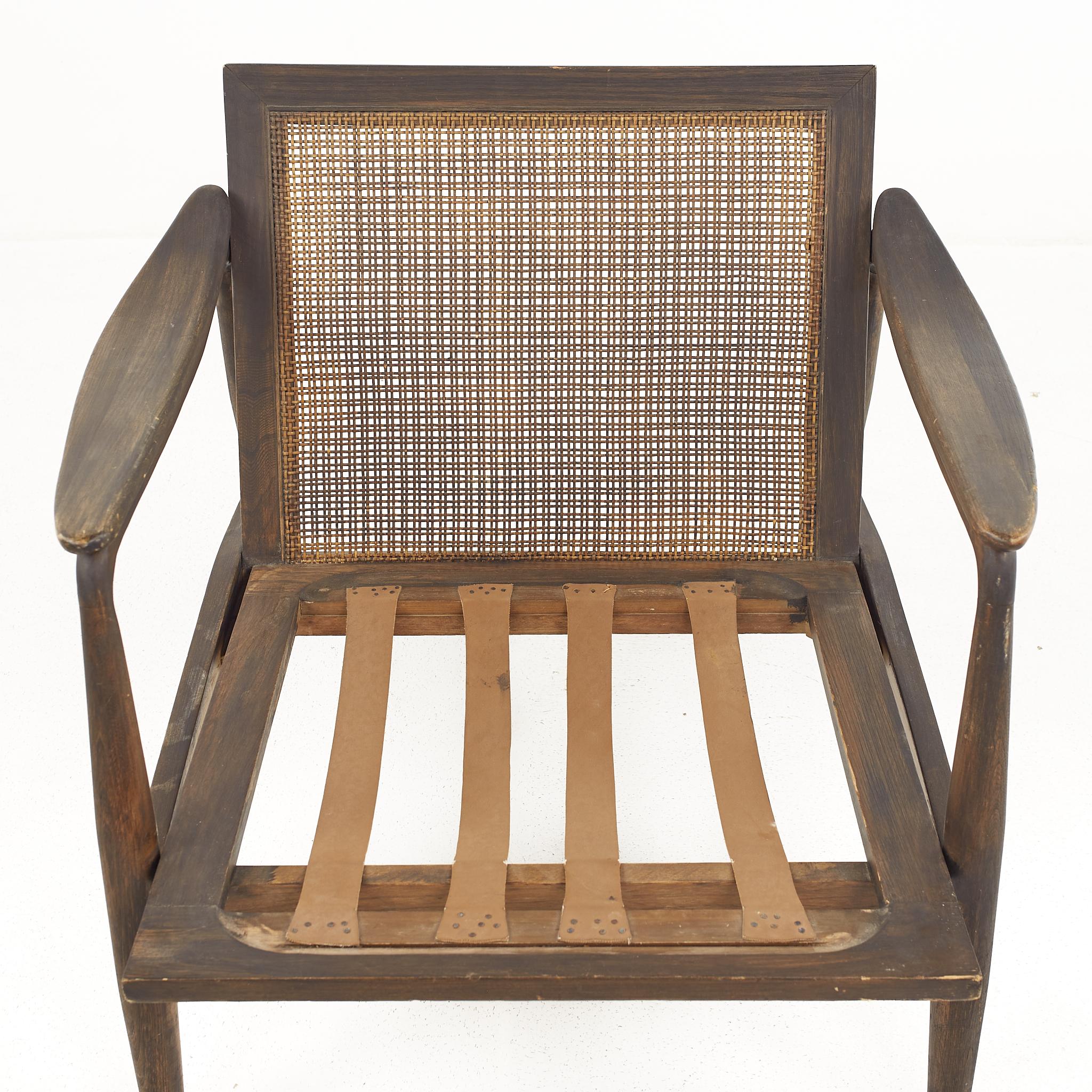 Lawrence Peabody R Nemschoff MCM Ebonized Walnut Cane Lounge Chairs, Pair For Sale 5