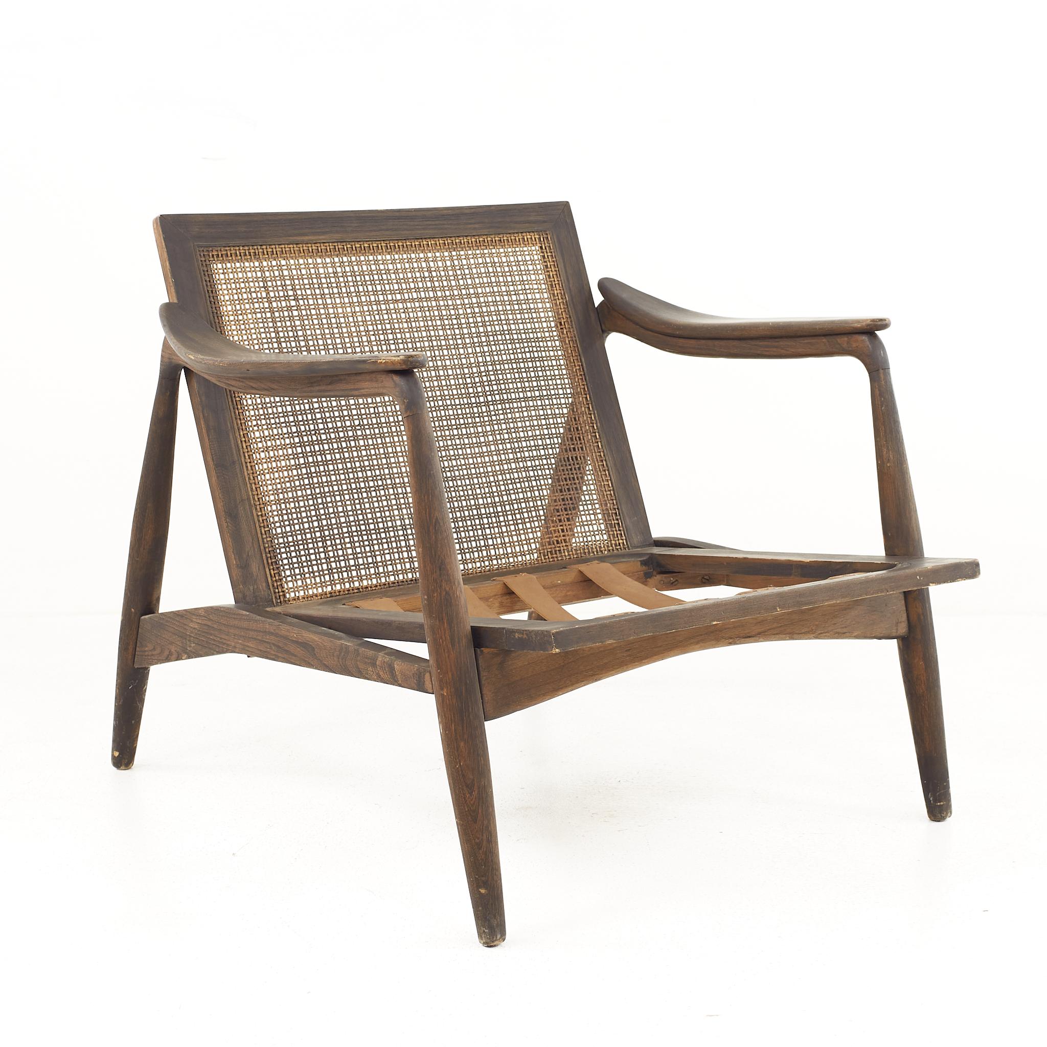 Mid-Century Modern Lawrence Peabody R Nemschoff MCM Ebonized Walnut Cane Lounge Chairs, Pair For Sale