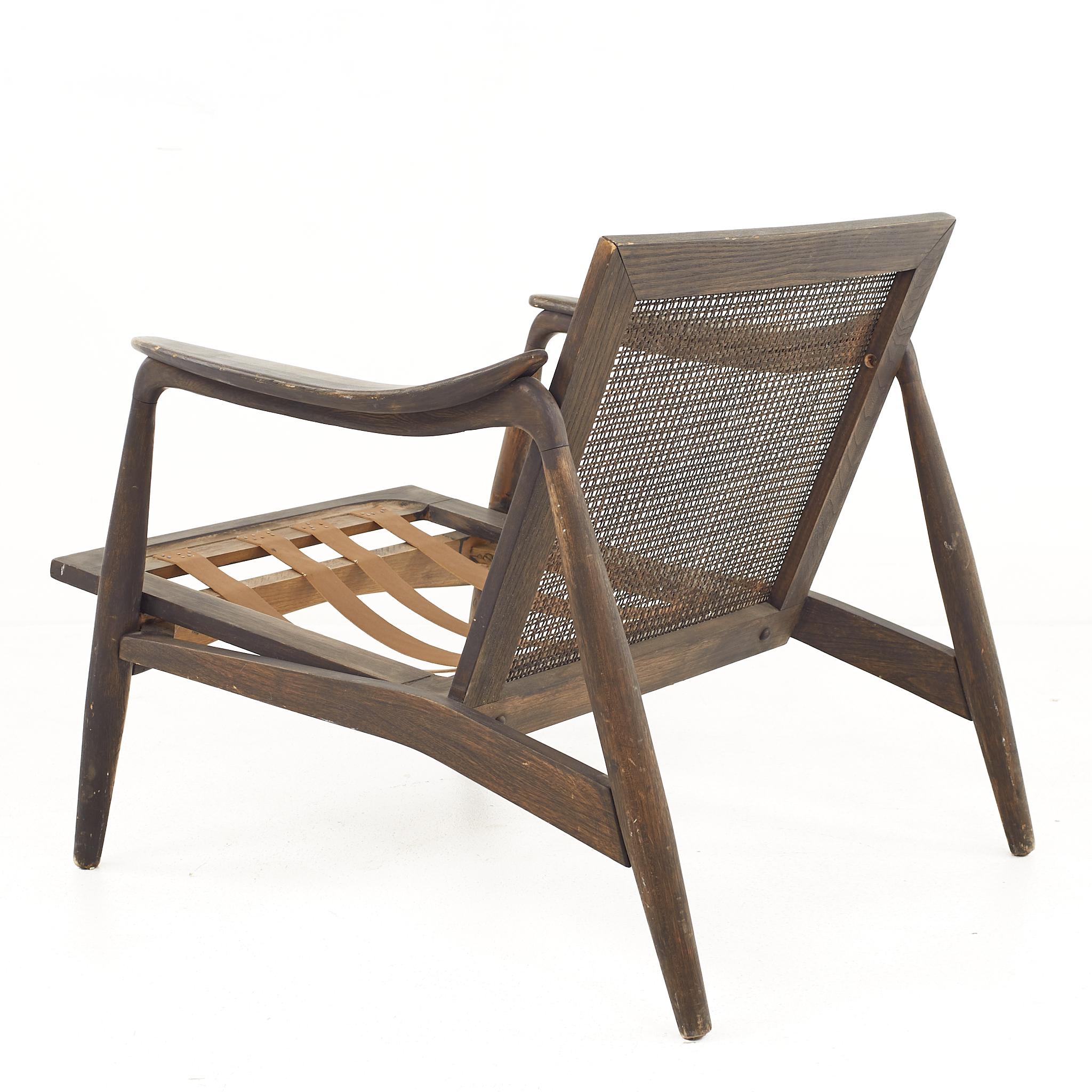 Lawrence Peabody R Nemschoff MCM Ebonized Walnut Cane Lounge Chairs, Pair For Sale 2