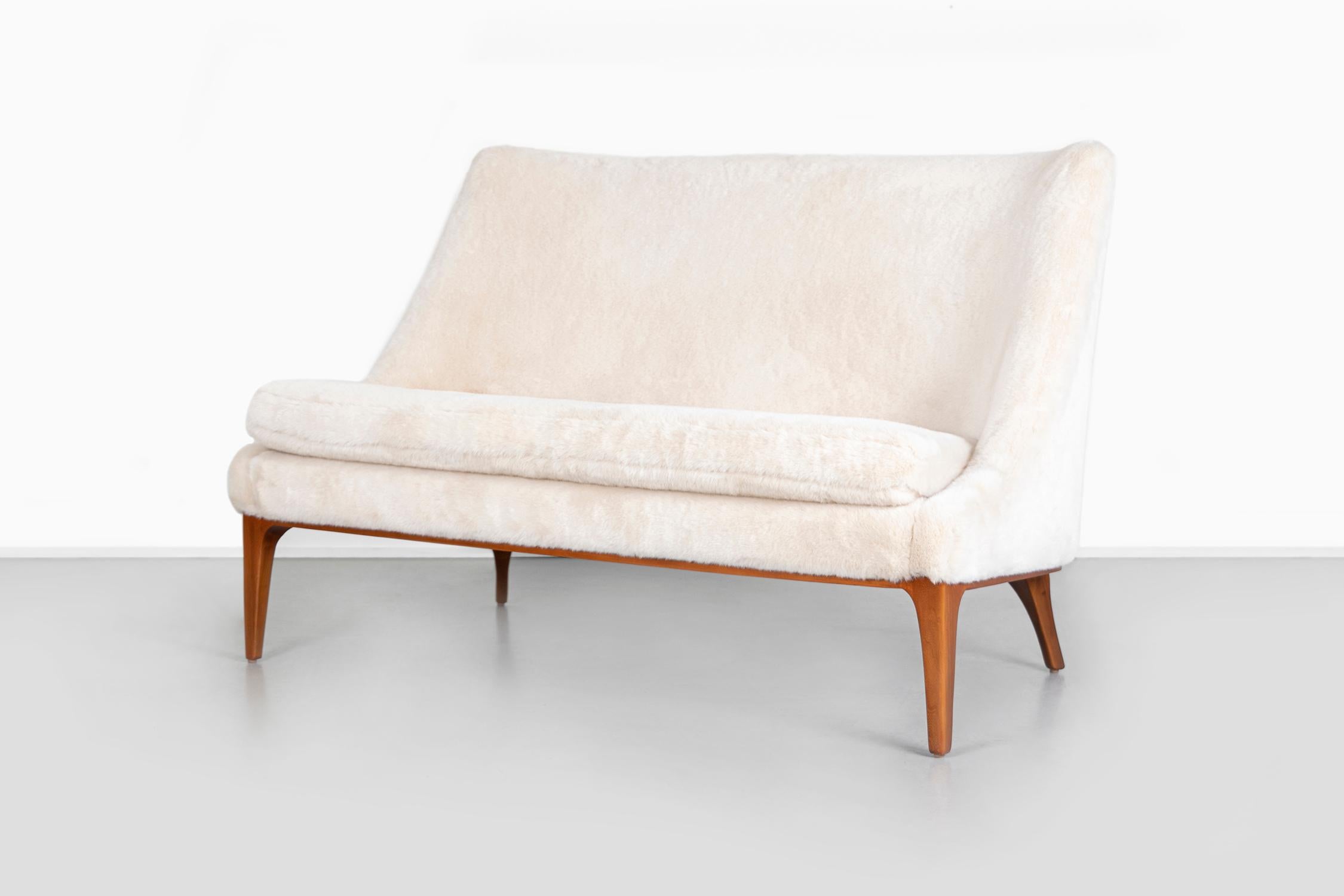 Lawrence Peabody Settee Reupholstered in Faux Fur For Sale 1