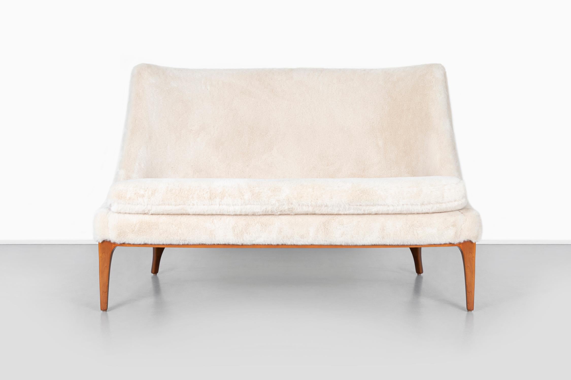 Lawrence Peabody Settee Reupholstered in Faux Fur For Sale 2