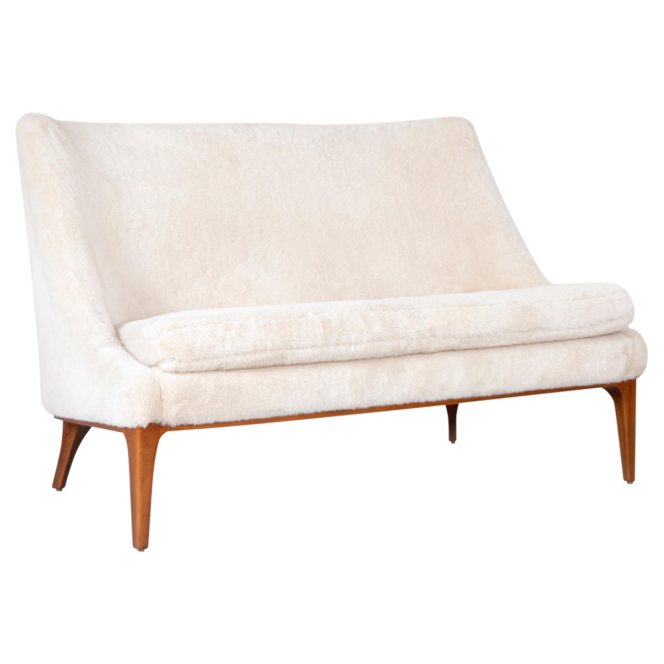 Lawrence Peabody Settee Reupholstered in Faux Fur For Sale