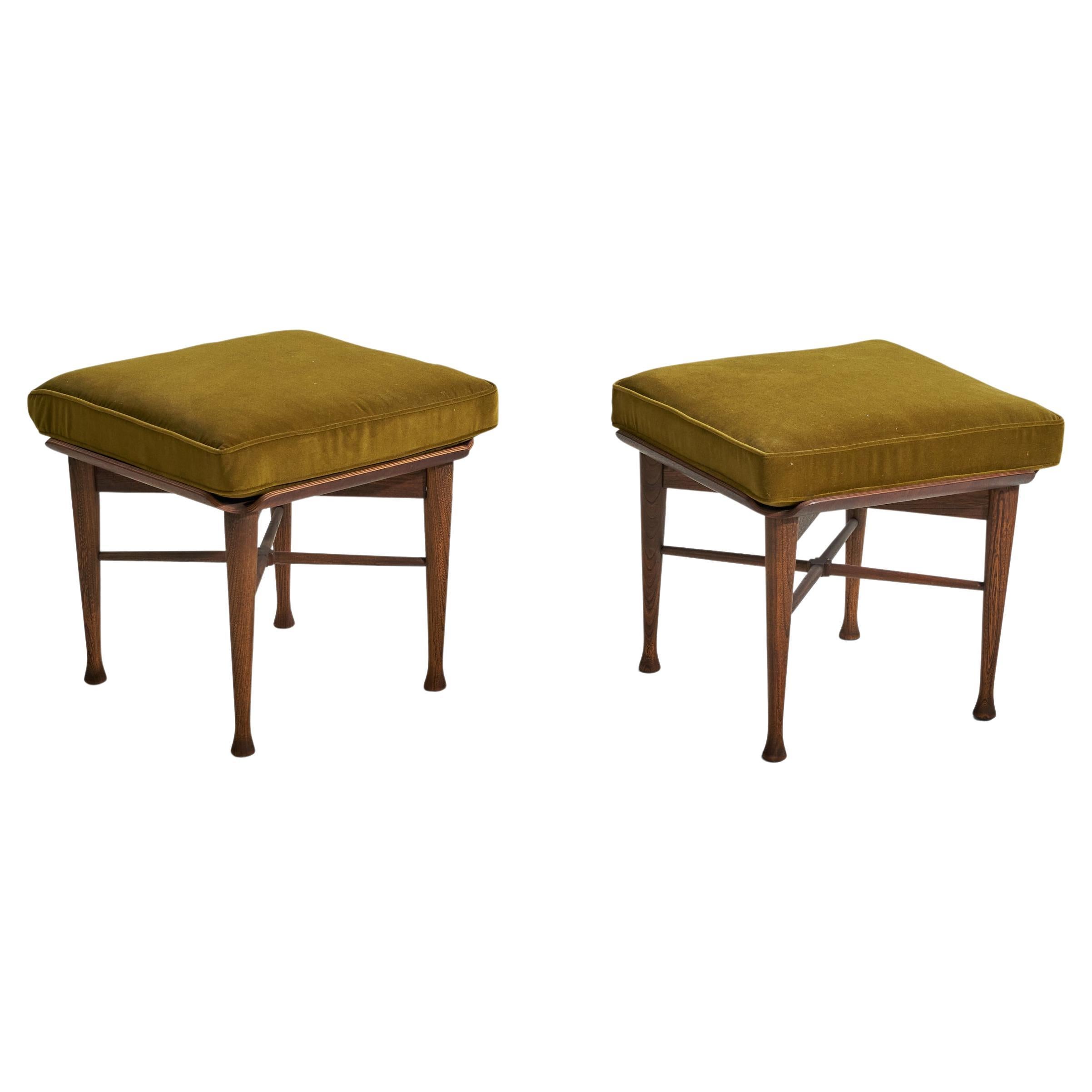 Lawrence Peabody, Stools, Walnut, Fabric, United States, 1960s For Sale