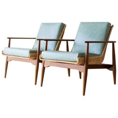 Lawrence Peabody Wicker Lounge Chairs in Leather for Craft Associates Furniture