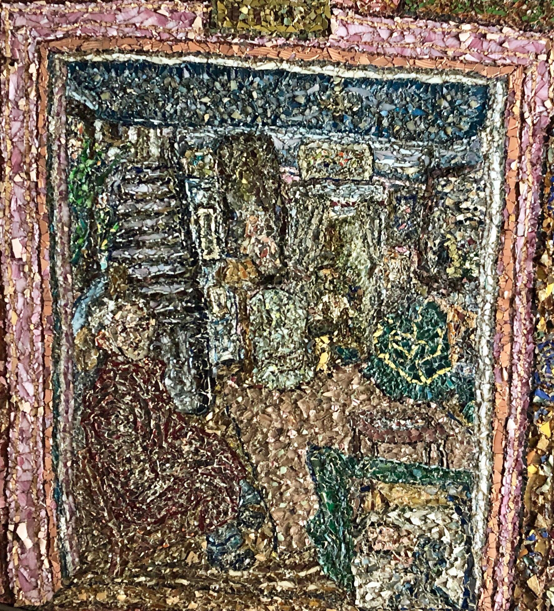 Titled: Pop (Samuel Rothbort) in our living room.
Bears estate stamp of his father, famed American folk artist Samuel Rothbort. one of only about 10 in total large scale mosaics that he did, each one took many months. very complicated intricate work