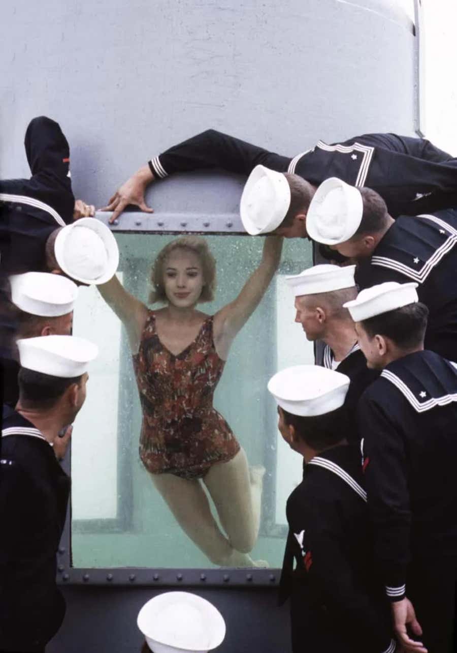 New Recruit, Girl in the Tube, 1964 by Lawrence Schiller - US Navy - Vintage