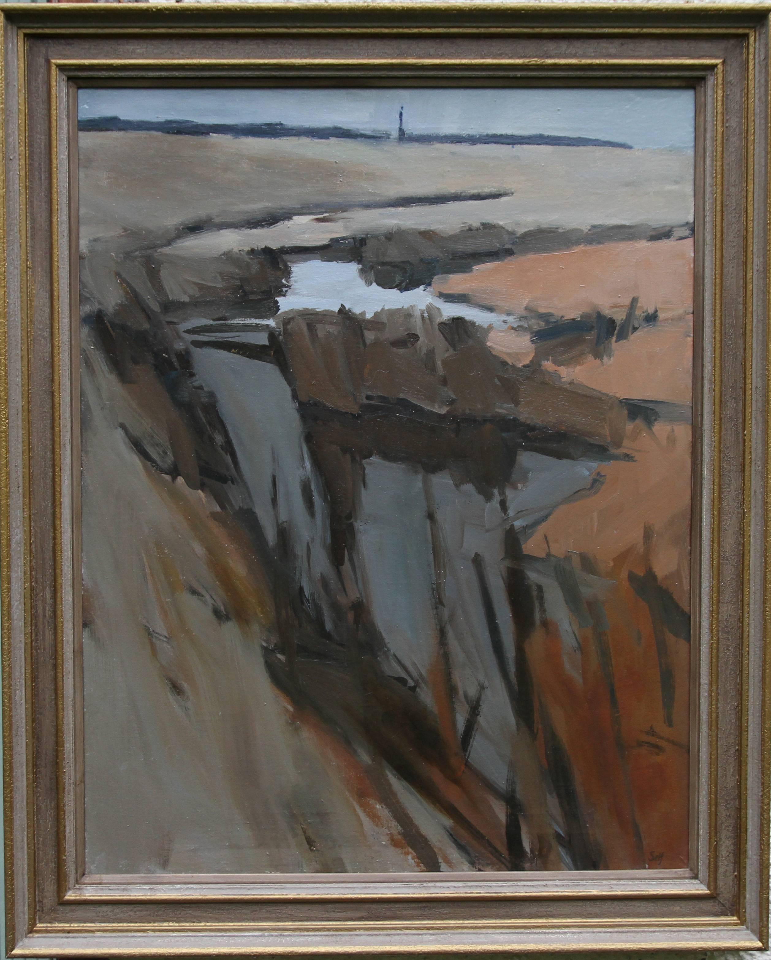 Lawrence Self Landscape Painting - Essex Landscape - British 20th century Abstract art landscape oil painting 