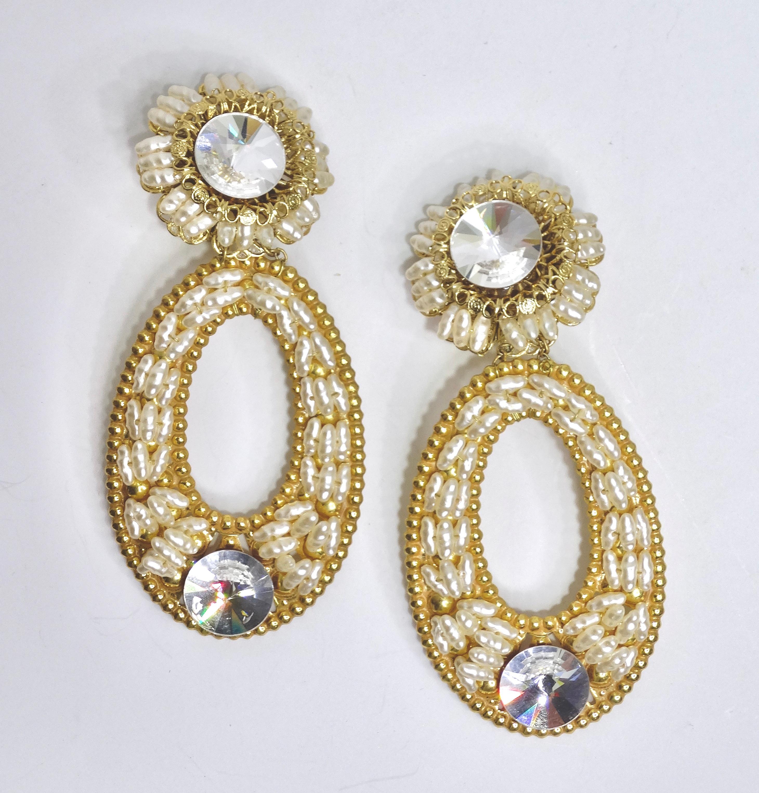 Lawrence Vrba Statement-Ohrringe aus Perlen und Kristall im Zustand „Hervorragend“ im Angebot in Scottsdale, AZ