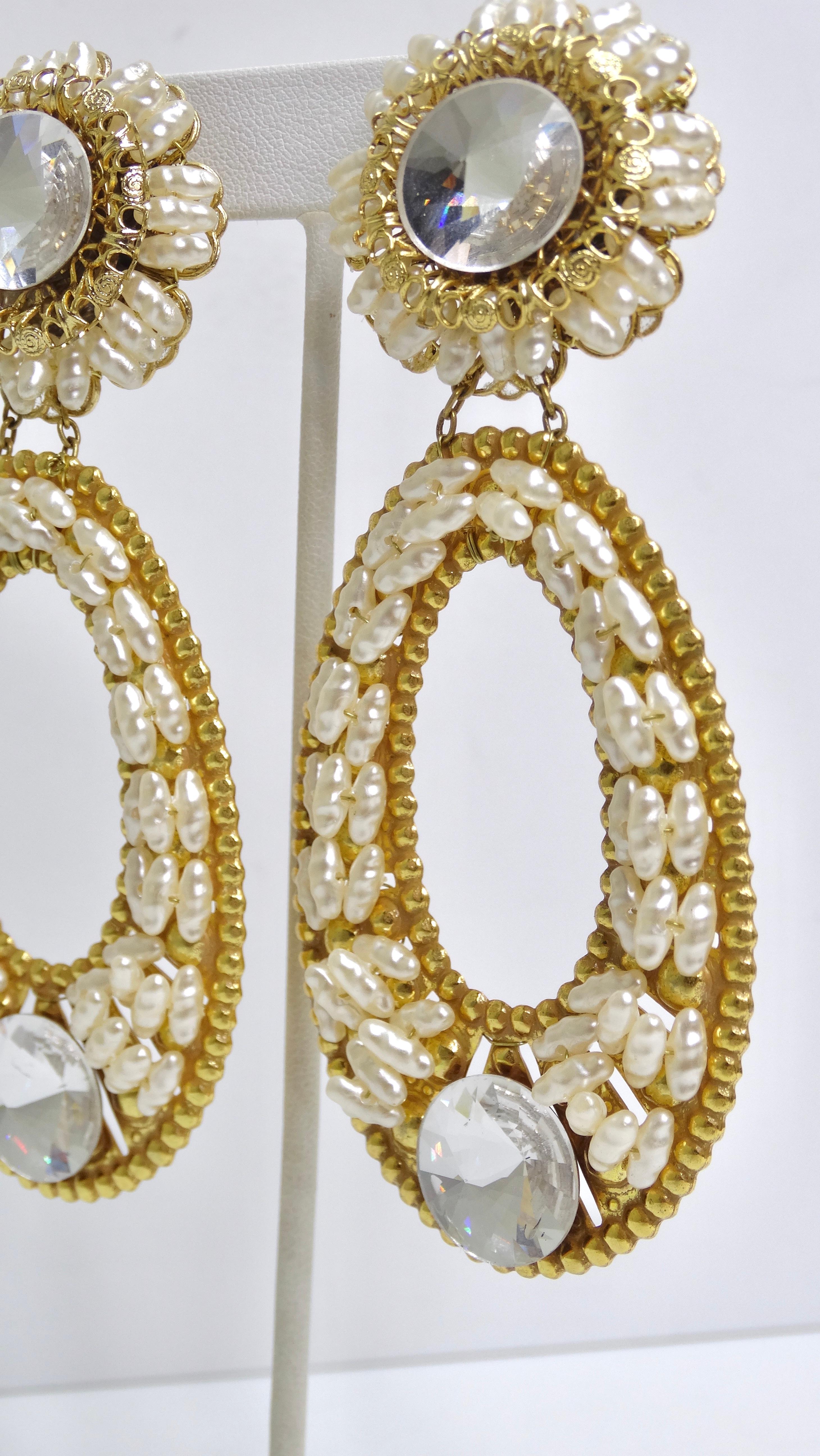 Lawrence Vrba Beaded Crystal Statement Earrings For Sale 2