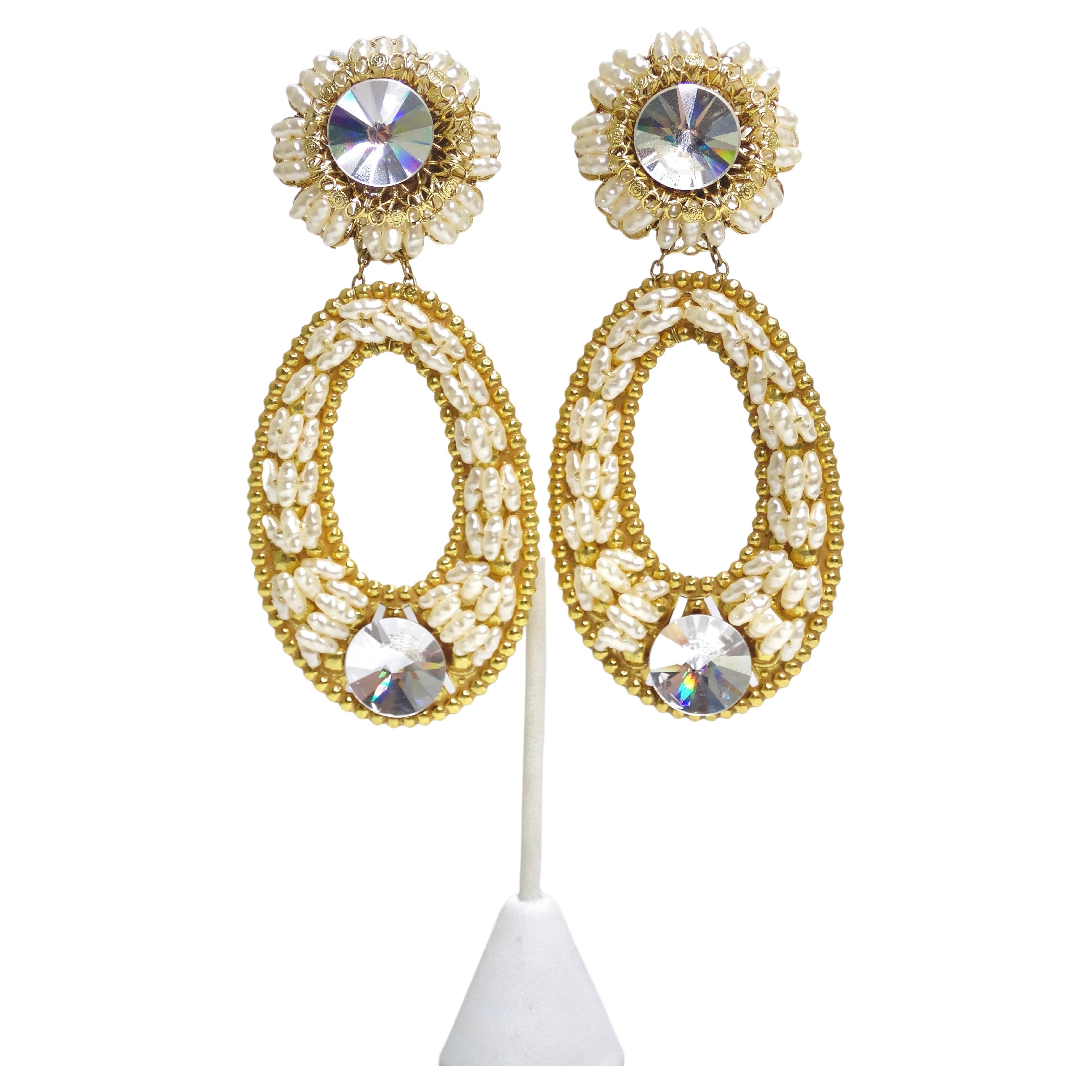 Lawrence Vrba Beaded Crystal Statement Earrings For Sale