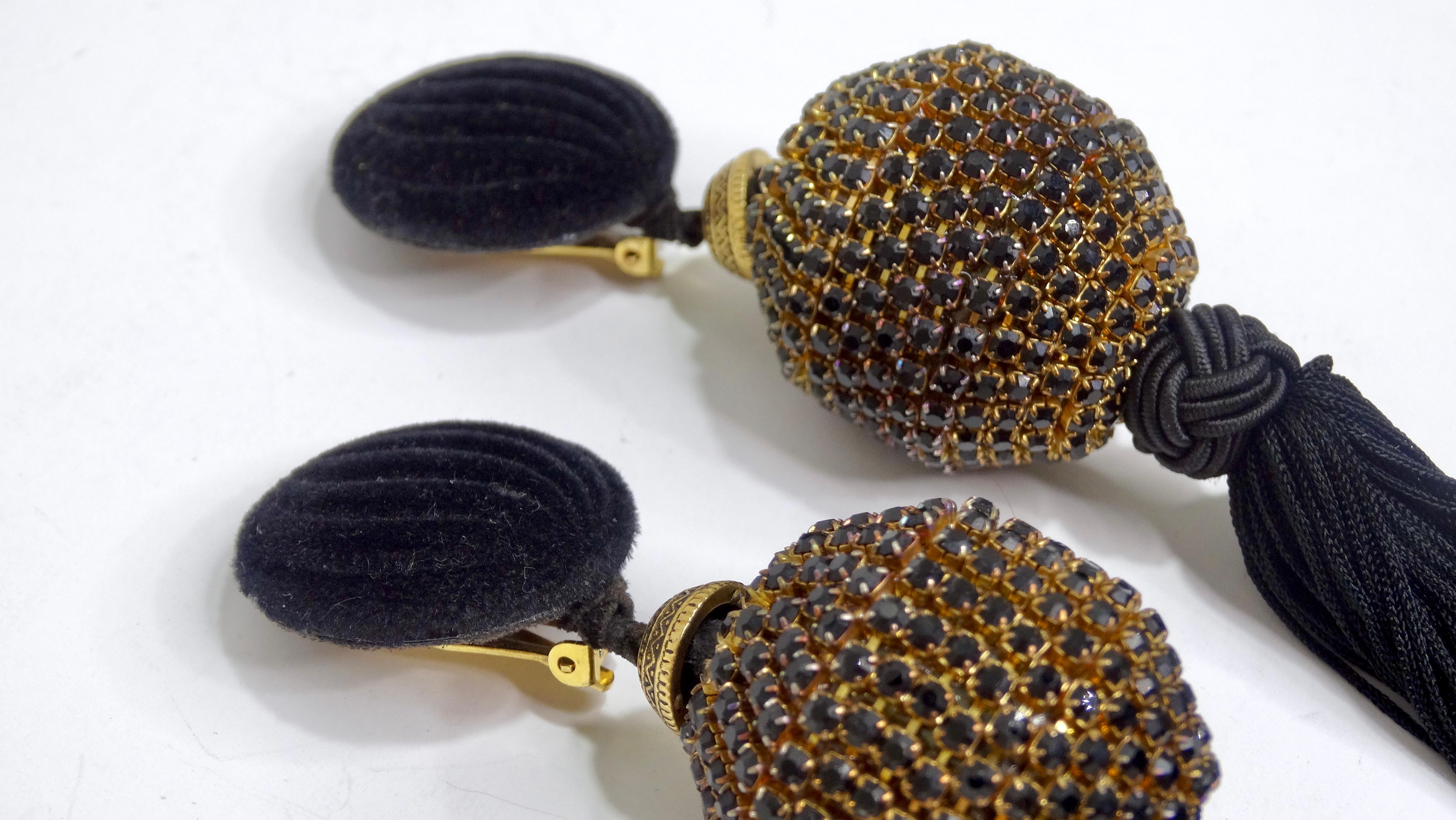 Lawrence Vrba Black Fringe Statement Earrings In Excellent Condition For Sale In Scottsdale, AZ