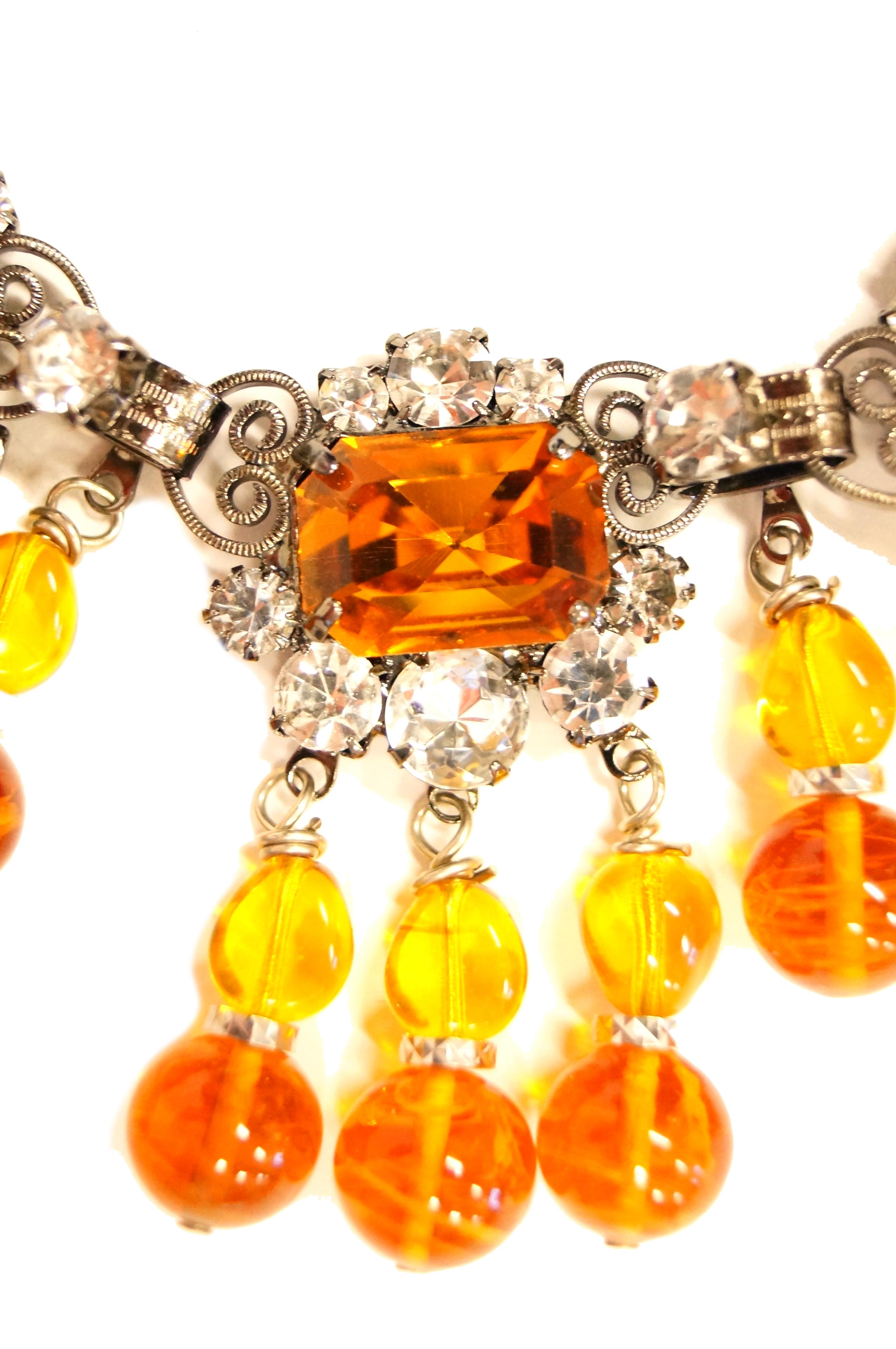 Lawrence Vrba Citrine Glass Statement Necklace and Earrings Set In Excellent Condition In Houston, TX