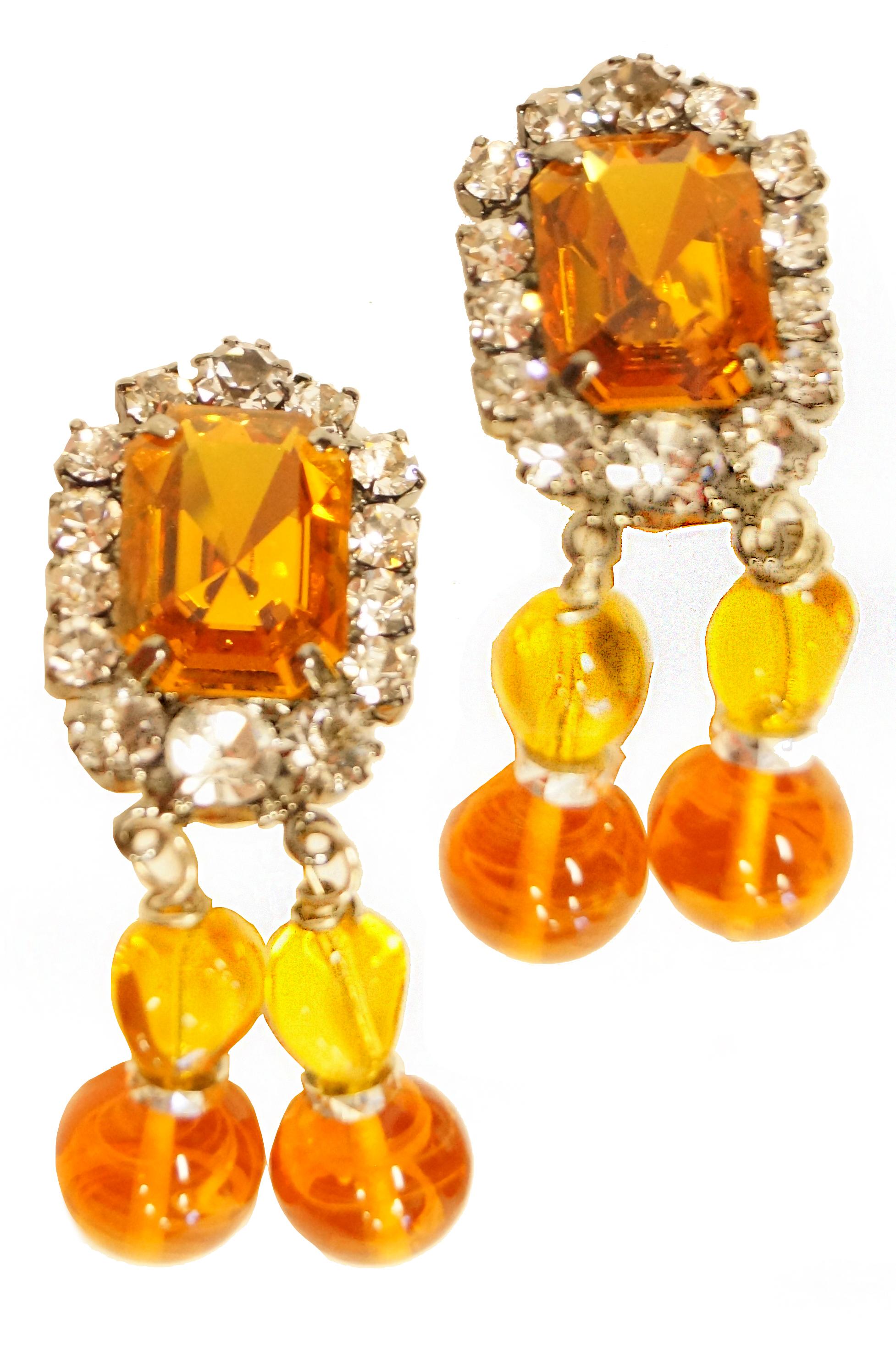 Lawrence Vrba Citrine Glass Statement Necklace and Earrings Set 2