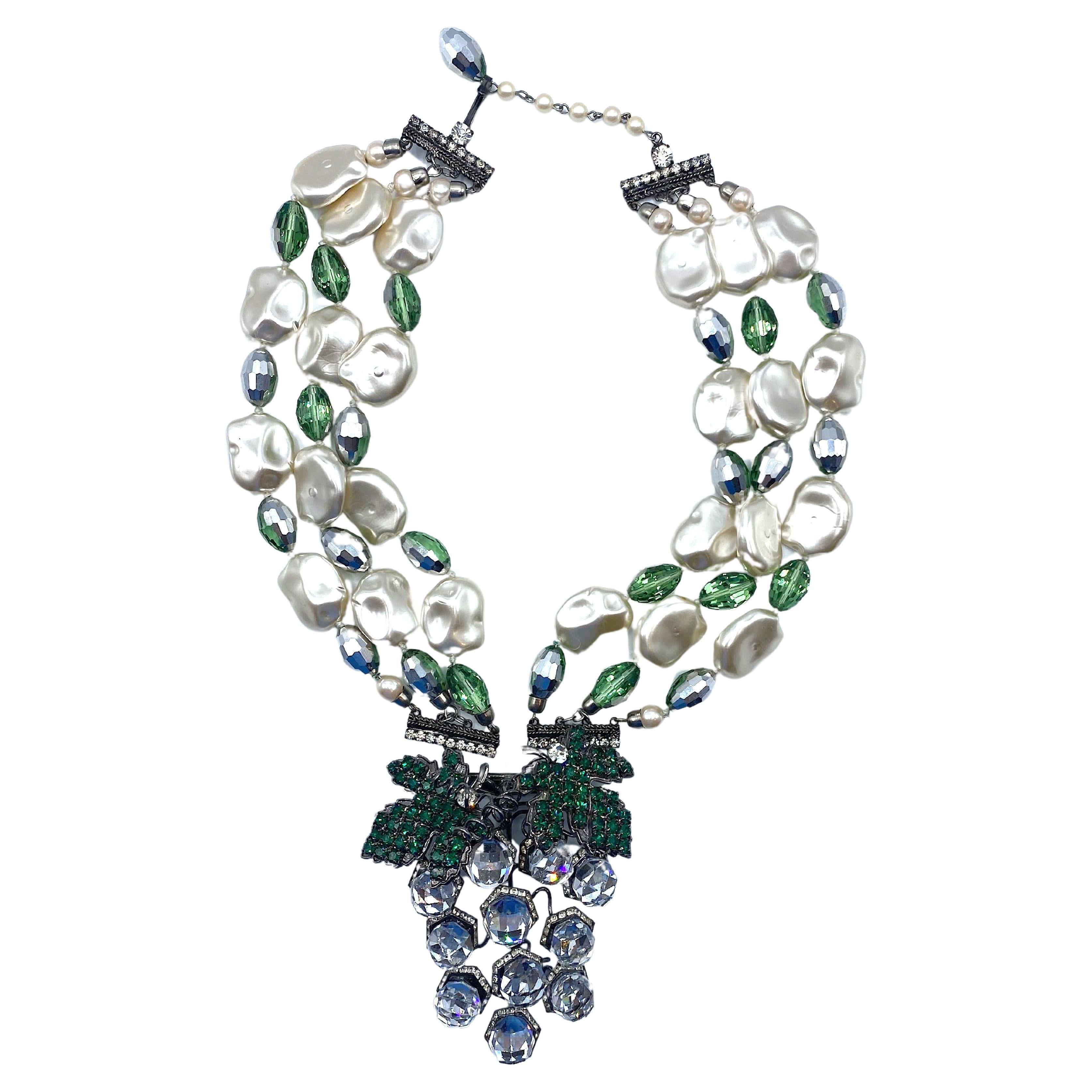 Lawrence Vrba Pearl & Crystal Necklace with Detachable Grape Cluster Brooch