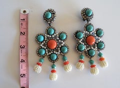 Lawrence Vrba Clips d'oreilles en perles turquoises et corail