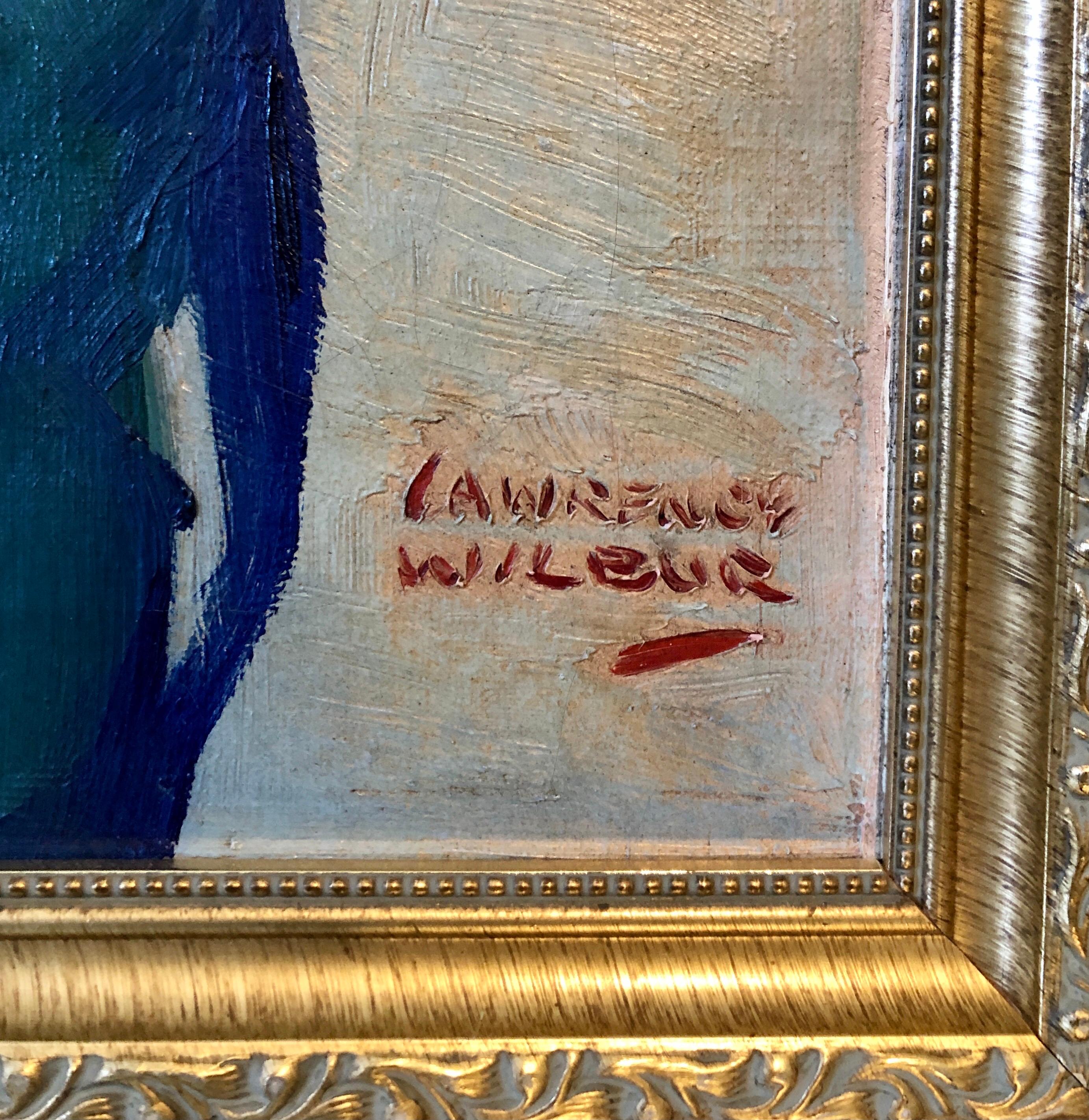 1930s Vintage Pintura al Óleo Chica, Perro Cachorro, Ilustrador Americano Lawrence Wilbur 1